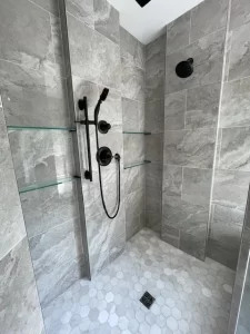 After tub to shower conversion Canton GA - modern accessible shower in 10-20 year old home