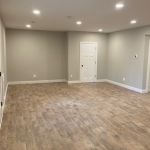 Basement rec room with modern farmhouse style in Woodstock GA