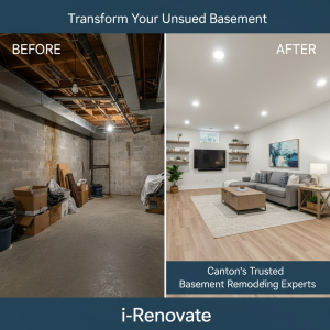Final before-after comparison showing a Canton basement