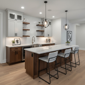 completed basement wet bar or kitchenette